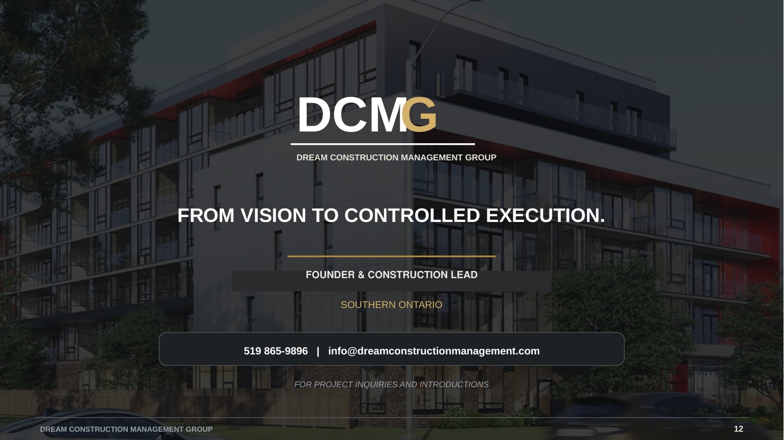DCMG company profile closing page and contact information